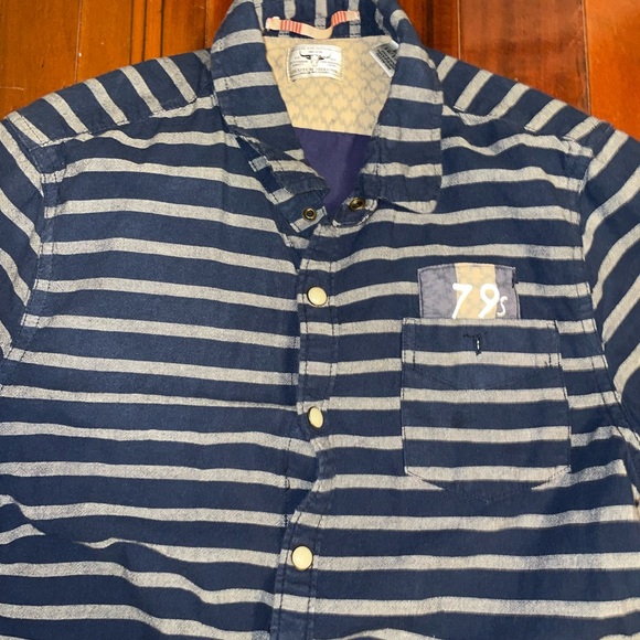 Scotch Shrunk Boy’s shirt long sleeve button down striped navy blue size 12 - Picture 2 of 4